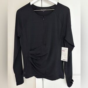 Athleta Pacifica Wrap Front Top, Long Sleeve Black in Large Petite